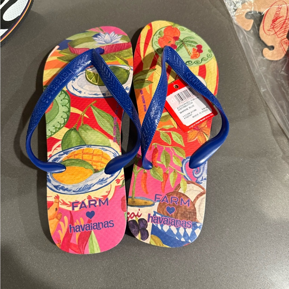 Havaianas X Farm Rio Women’s Tropical Print Flip Flops with Blue Straps